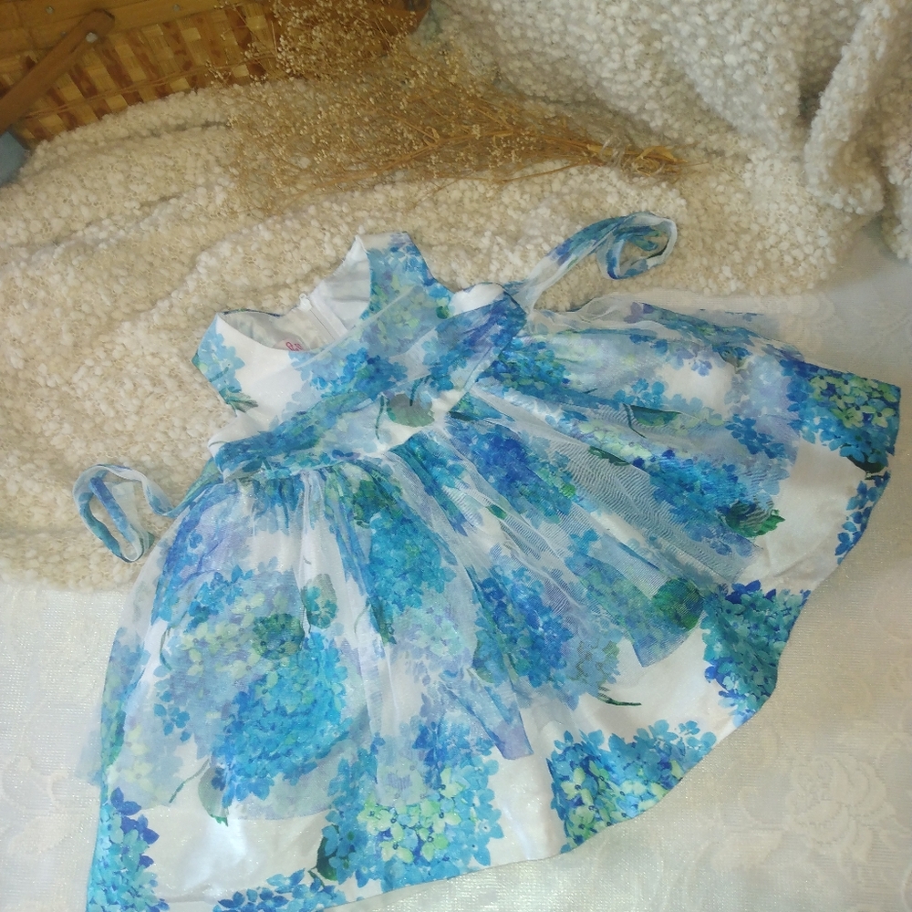 Jessica Ann Blue Floral Kids Formal Dress